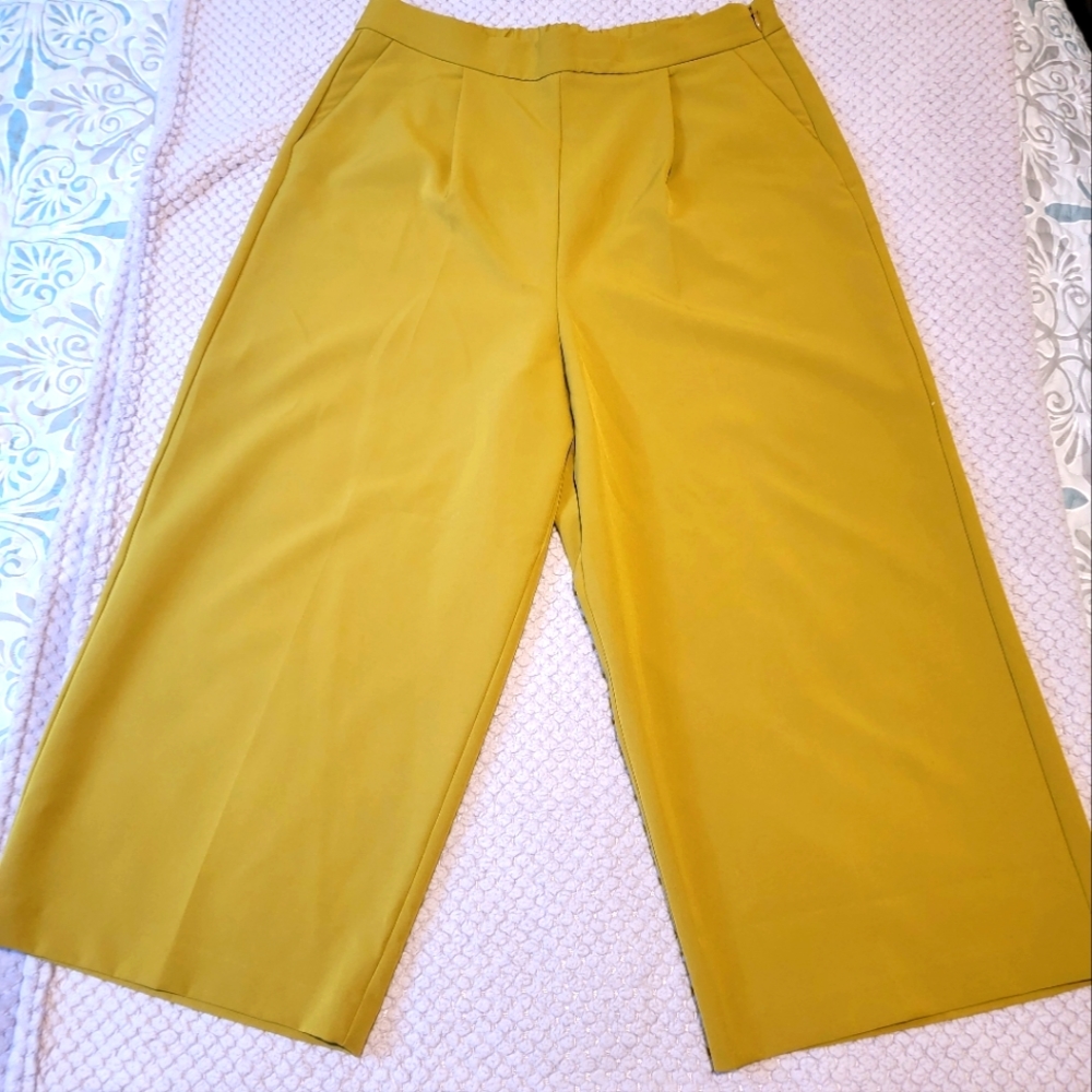 Green cropped wide leg pants, size XL